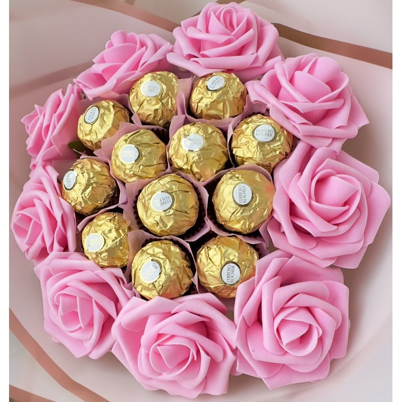 Ferrero Rocher Pink Roses Bouquet with Ferrero Rocher Chocolotes. Gift