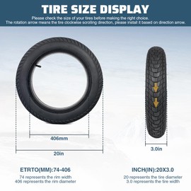 MEGHNA Fat Bike Tire 20 inch Electric Bike Tire Fat Tire 20 x 3.0 inch (75-406) Heavy Duty Knobby Anti-Slip Foldable Replacement All Terrain Tire for E-Bike Snow Bike Kids Bike, 2 Set 20 inch