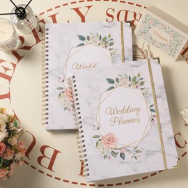 Wedding Planner & Organizer - Wedding Planner Book and Organizer for the Bride, Wedding Planning Book with 5 Tabbed Sections, 9" x 11.9", Hardcover with Metal Corner + 5 Inner Pockets + Elastic Closure - Romantic Floral