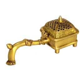 Esplanade Brass Incense Burner Dhoop Dani Stand with Handle- 15 Cms(Square)