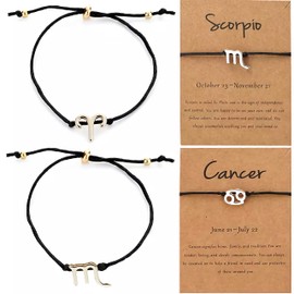 Gold Star Sign Black Rope Pendant Bracelet - Capricorn (22nd December - 19th January) - Zodiac Constellation Horoscope Celestial Astrology Jewellery - Women Men Gift