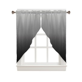BEMIGO Swag Valances for Windows, Ombre Black Gray Rod Pocket Kitchen Window Curtains Over Sink, Gradient Color Window Curtain Panel Swag Curtains Valences, 36 Inches Length