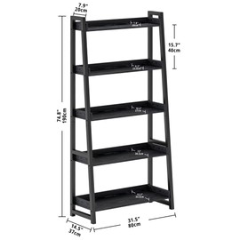 IRONCK Industrial Ladder Shelf, Ladder Bookshelf 5-Tier 31.5 in Wide, Wood Bookcase Storage Rack Shelf Unit, Accent Furniture Metal Frame, for Home Office, Bathroom, Living Room