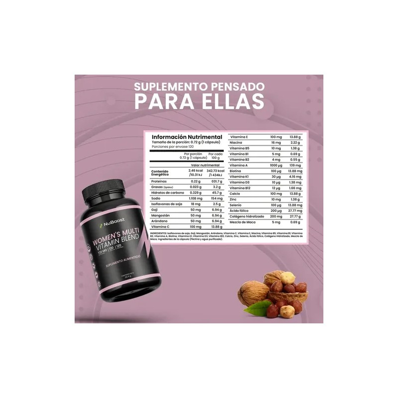Multivitamínico Mujer 120 Cápsulas Nuboost Vitaminas Sabor Sin sabor