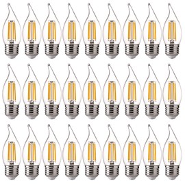 FLSNT LED Candelabra Light Bulbs E26 Base, 60 Watts Equivalent Dimmable LED Chandelier Light Bulbs, 2700K Soft White, 24 Pack UL,CA65 Listed.