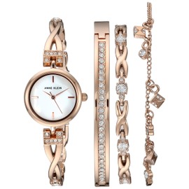 Anne Klein Women's Premium Crystal Accented Rose Gold-Tone Watch and Bracelet Set