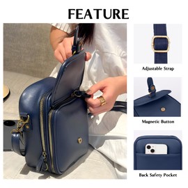 Crossbody Leather Bags for Women, Shoulder Bag Women Cross Body, Phone Bags for Girls Crossbody, with 12 Card Slots, with Adjustable Strap (Blue)