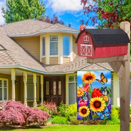 Welcome outdoor daisy garden flag vertical double-sided 12X18, beautiful spring flowers in small pots, flowers and birds spring and summer garden patriotic decoration