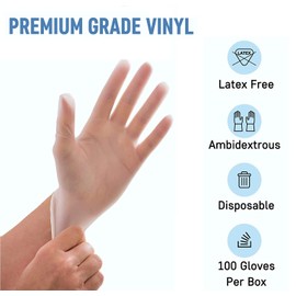 JB London 100 (1 Box) Clear Vinyl (Latex & Powder Free) Gloves Disposable Safety Food Catering Cleaning etc (Small)