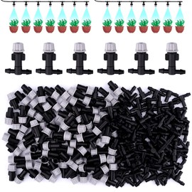 Kalolary 100 Pairs Misting Drippers Atomizing Sprinkler with Tee Joints for Misting Watering Plant Automatic Grip Irrigation Kits Lawn Garden Supplies
