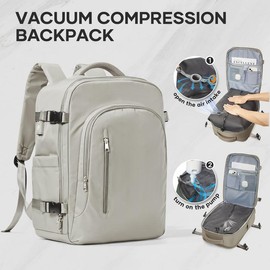 HYC00 Vacuum Travel Backpack with Pump, Vacuum SealCompression Backpack, Large Travel Bag For Women Men, Durable Outdoor Hiking Sports Rucksack, AirlineApproved Carry On Backpack, Travel Essentials Traveling Bag:_Grayish Brown3730