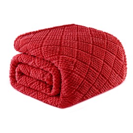 Whale Flotilla Fuzzy Fleece Double Size Blanket for Bed, 150x200 CM Soft Fluffy Jacquard Waffle Blankets for All Season, Lightweight and Warm, Red