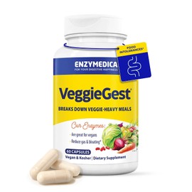 Enzymedica VeggieGest, 12 Digestive Enzymes for Plant Based and High Fibre Meals, with Alpha Galactosidase, Helps Digest Vegetables, Beans and Grains, 60 Vegan Capsules, Non-GMO, Vegetarian