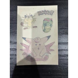 2000 Merlin Pokémon Tattoos 5/20 Meowth, Caterpie, & Clefable.