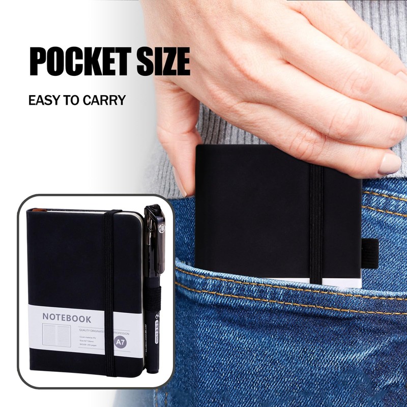 4pcs Pocket Notebook A7, Small Mini Notepad with Pens, Small