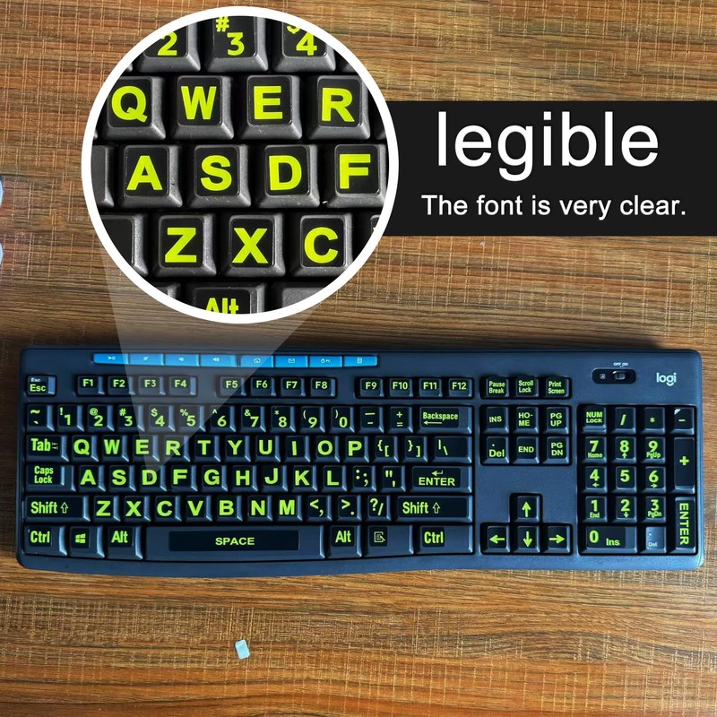 2 Pack English US Self-Adheisive Keyboard Stickers, Bright Green Lettering