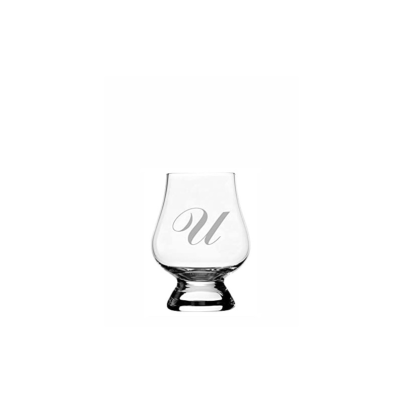 U Commercial Script Monogrammed Etched 2.5oz Wee Whisky Glass Compatible
