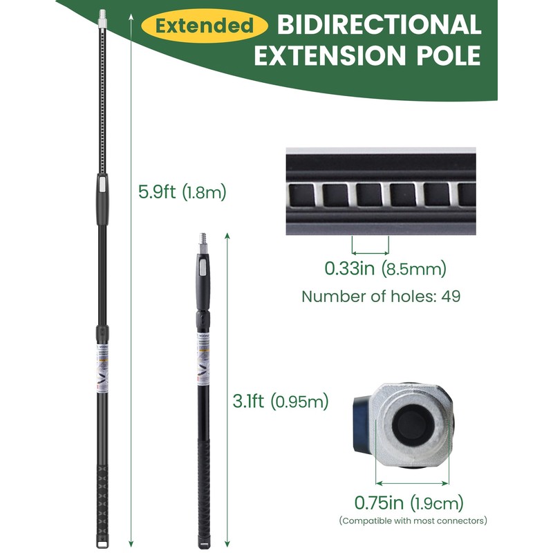 VOOMEY 3-5.9 ft (0.95-1.8m) Dual Extending 50 Point Adjustable Extension