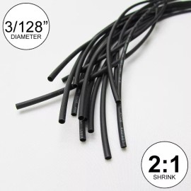 Salipt 3/128" ID Black Heat Shrink Tube 2:1 ratio polyolefin (25 ft) inch/feet/to 0.6mm