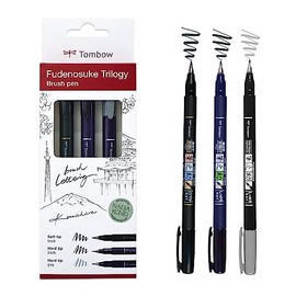 Tombow Fudenosuke Triology Set Elastic Brush Tip Perfect for Hand Lettering, Sketching & Bullet Journaling, Set of 3, WS-BHS-3P