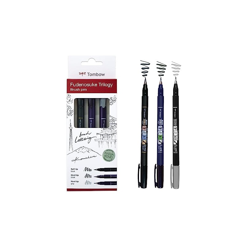 Tombow Fudenosuke Triology Set Elastic Brush Tip Perfect for Hand