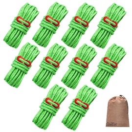 DaLaCa Paracord Tent Rope, Reflective Material, Thickness 0.16 / 0.20 in (4 / 5 mm), Length 13.1 ft (4 m), Load Capacity 661.4 lbs (300 kg), Universal Fittings, Storage Bag Included, Green, Set of 10