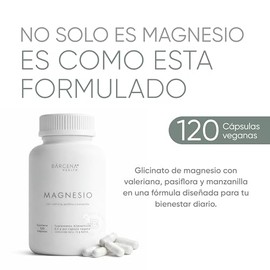 Glicinato Magnesio 400mg 120 Cápsulas Veganas Valeriana Pasiflora Manzanilla Suplemento Natural 100 Puro Gluten Azúcar Conservadores