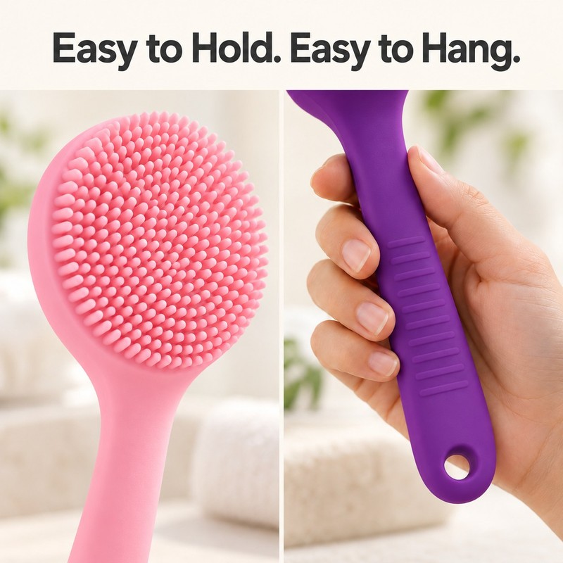 Silicone Back Scrubber for Shower – Long Handle Bath Body