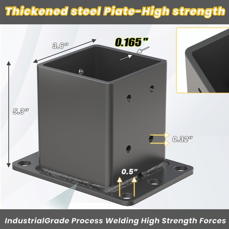 TAYORY 4x4 Post Base 4 Pcs, (Inner Size:3.6"x3.6") Heavy Duty