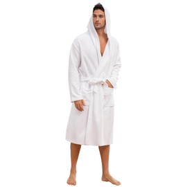 FG FEAYIGUDIM Terry Cloth Mens Robe,Soft Towel Bathrobe,Short House Shawl Collar Spa Coat with Pocket, White, 3X-Large-4X-Large Big Tall