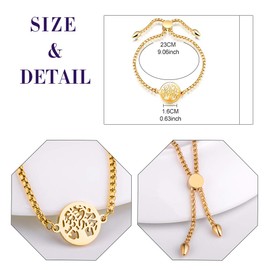 Feilok Women's Elegant Stainless Steel Charm Bracelet Bangle Adjustable Tree of Life Bracelet for Women Girls, Stainless Steel