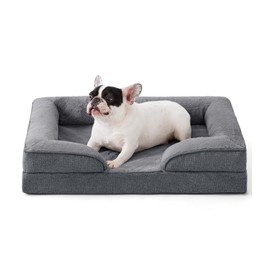 Made4pet Dog Bed Orthopedic, Dog Sofa for Small Dogs Supportive Foam Pet Cushions Bed with Washable Removable Cover, Egg-Crate Foam, Waterproof Lining Bottom, Grey, 30 * 20 * 6.5 Inch