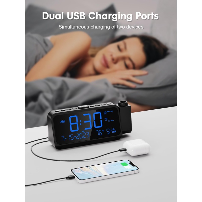 ROCAM Projection Alarm Clock, Digital Clock with Projector on Ceiling