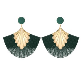QKEPCY Women's Long Tassel Fan Earrings Tassel Drop Earrings Boho Earrings Metal Hypoallergenic Lightweight Statement Stud Earrings Festival Jewellery for Women and Girls, Stainless Steel