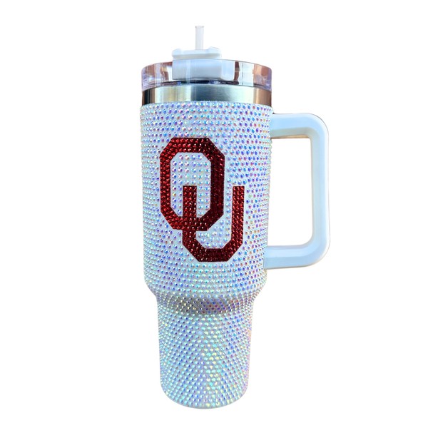 Lashicorn Oklahoma Rhinestone Tumbler 40 oz with Lid Straw Sparkle