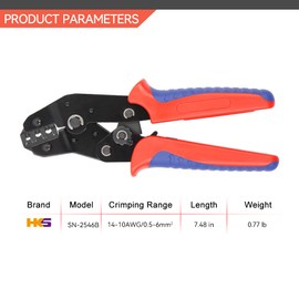 HKS Solar PV Cable Crimping Tool for Solar Connectors, AWG14-10 (2.5/4/6mm²) - 7 Inch Small Piler