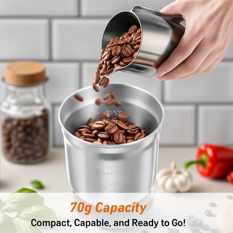 Secura Electric Coffee Grinder and Spice Grinder with 2 Stainless
