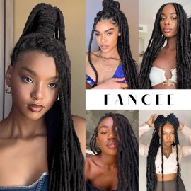FANCEE 24 Inch Dreadlock Extensions Pre-Looped Tapering Synthetic Dreads Black Long Straight Locs Crochet Hair Soft Handmade Hippie Distressed Dreadlocks for African American (10 Strands)