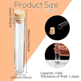 PEDOBALI 110 Pcs Glass Test Tubes with Cork Stoppers Lab Test Alcohol Tampons Glass Tubes Clear Round Bottom Vials Container for Candy Storage Party Favors Scientific Experiments(15x100mm/13ml)