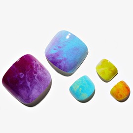 GLAMERMAID Press on Toenails, Colorful Ombre Gel Glue on Toe Nails, Glossy Toe Nails Reusable UV Finish Fake Nails Acrylic False Nails Manicure Kits for Women