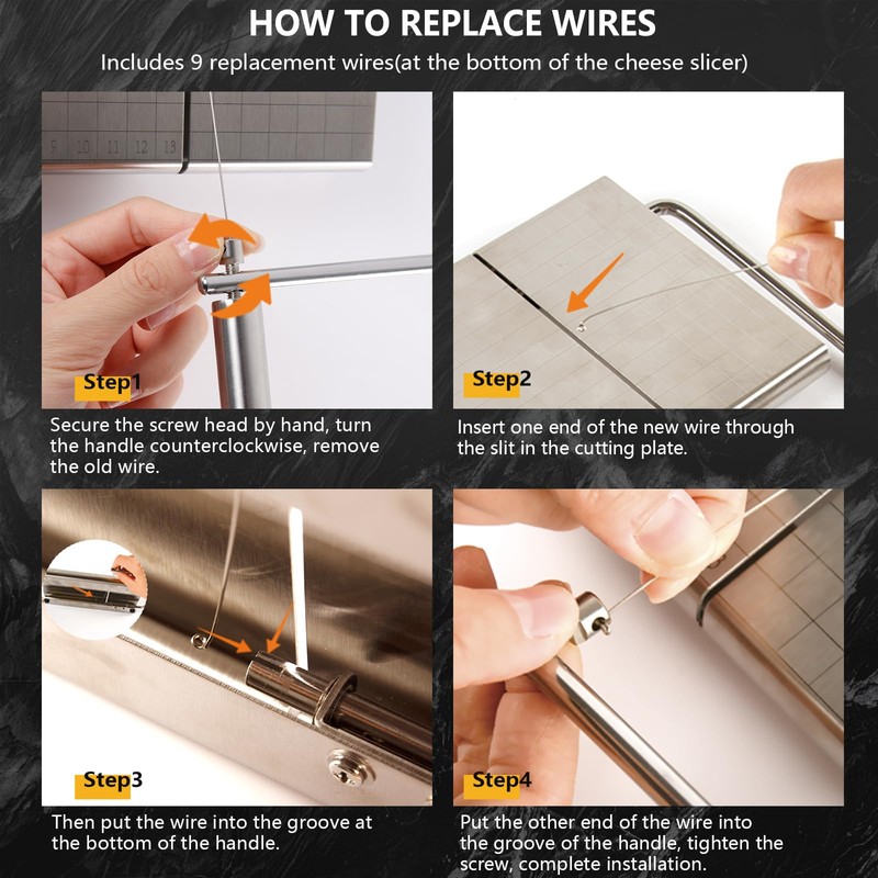 Cheese Slicer with 9 Replacement Wires, Heavy-Duty Stainless Steel Cheese
