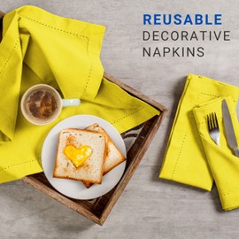 TWINY threads - Juego de 12 servilletas de tela de punto de dobladillo, 18 x 18 pulgadas, 100% algodón, suave, lavable, duradera, ideal para ropa de mesa, cóctel, boda, almuerzo, hotel, cena, uso diario, color amarillo limón