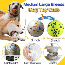 KUNHEHO Indestructible Dog Tennis Balls for Aggressive Chewers - Atom Teething Chew Toys Water Toy Fetch Balls for Puppies, Medium and Large Dogs - 2 Balls