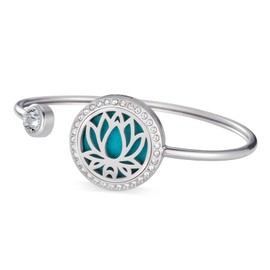 Dreamtimes Odour Diffusion Bracelet for Women Tree of Life Bracelet Lotus Flower Cuff Bangle Bracelet Stainless Steel Locket Pendant Bracelet with 2 Refill Pads, M, Stainless steel, No