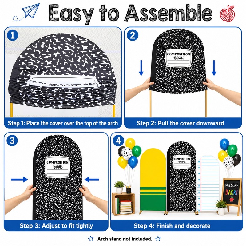 3PCS Back to School Arch Composition Backdrop Cover 4ft 5ft