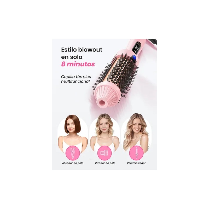 Peine Térmico 3 En 1 Rosa Alisa El Cabello Encrespado