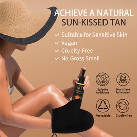 FUNAN Self Tanner Tanning Oil Kit, Deep Moisturizing Sunless Tanner with Application Mitt, Even & Natural Bronzing Self Tan for Face & Body, 3.38 fl oz