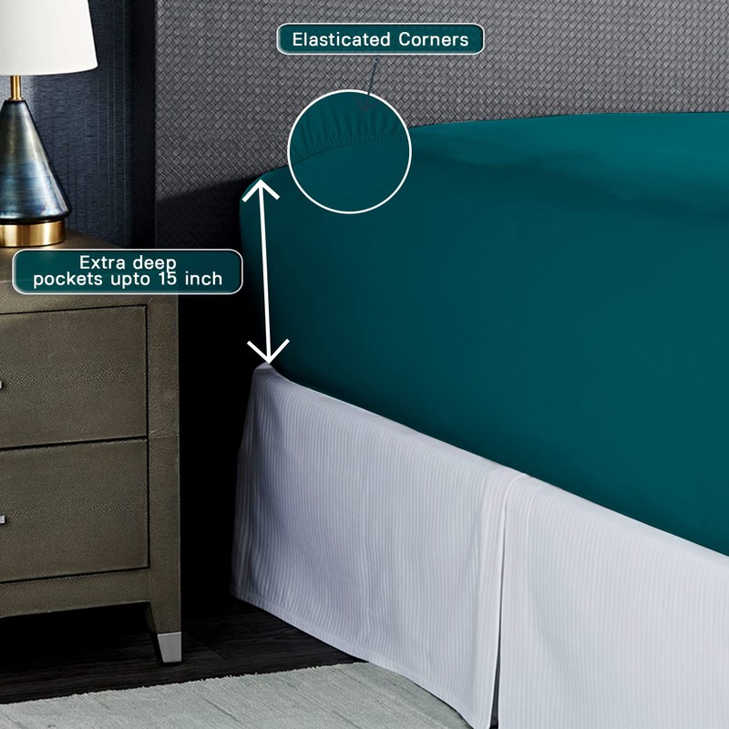 Nisaki Cotton Sateen Single-Fitted-Sheet Colonial Blue 1Pc, 100% Long Staple