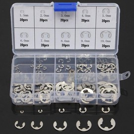 200Pcs Circlips E Clips, Stainless Steel E Clips 10 Sizes Assortment, External Retaining Rings Kit (M1.5/M2/M3/M4/M5/M6/M7/M8/M9/M10)
