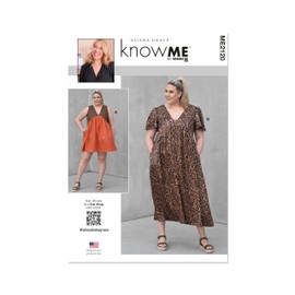 Know Me ME2120K5 Misses' Flowy A-line Dress Sewing Pattern Packet by Alisha Grace, Design Code ME2120, Sizes 8-10-12-14-16